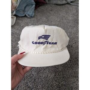 Vintage Goodyear Rope Hat Snapback Cream Purple Automotive Trucker Hat 90s